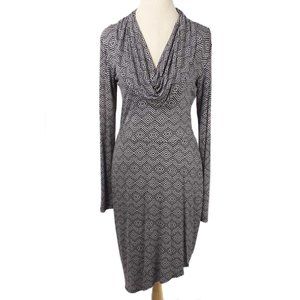 ECOSKIN Gray & Black Geometric Cowl Neck Asymmetrical Dress